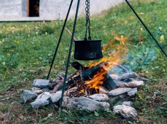 Hiking, plant foraging, and preparation of a soup and dessert